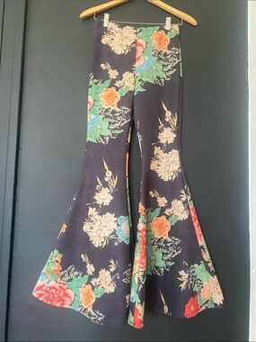 BUCKETLIST Black Floral Whimsigoth Boho High-Rise Flare Pants